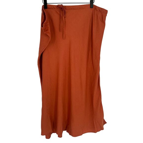 Madewell New! Linen-Blend Drawstring Midi Slip Skirt in Afterglow Red Summer 26W - Picture 2 of 10